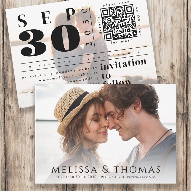 Save The Date Code QR de Photo pour Sauvegarder la Date Typograp (Créateur téléchargé)