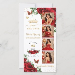 Save The Date Code QR de Quinceanera de stand photo Floral Rouge