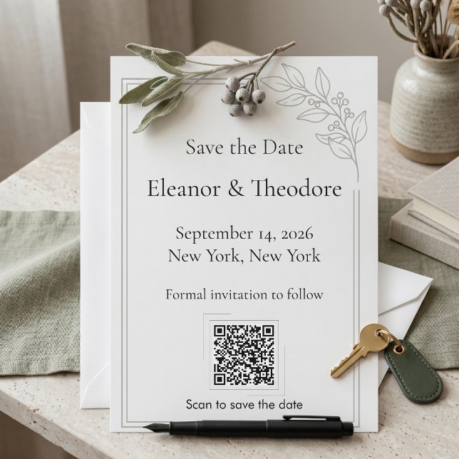 Save The Date Code QR de sauvegarde de date de luxe calme Vert S (Sage Green Quiet Luxury QR Code Save the Date)