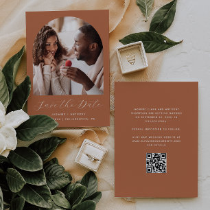 Save The Date Code QR de Script de Photographie Minimal Terracot