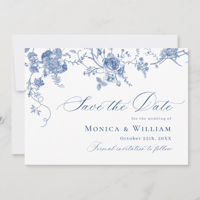Save The Date Code QR du Mariage Floral Bleu de Victoria (Devant)