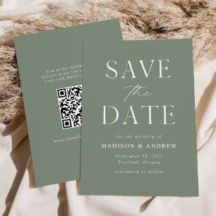Save The Date Code QR écologique moderne Sage Green