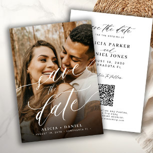 Save The Date Code QR écriture élégante photo mariage enregistre