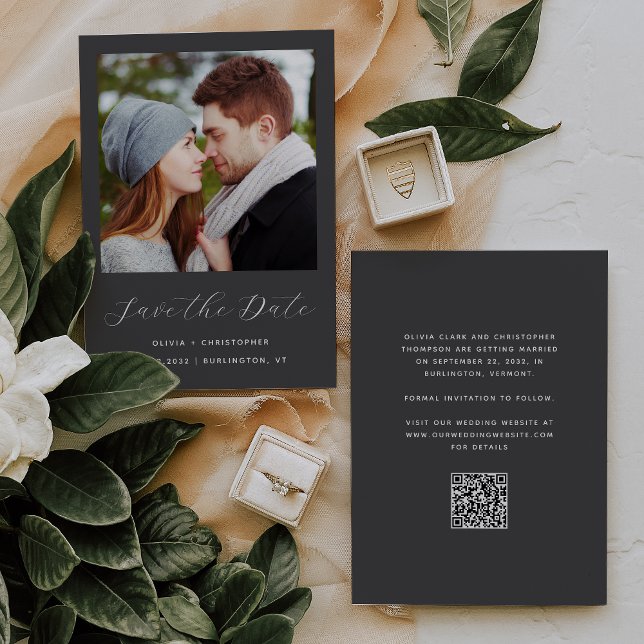 Save The Date Code QR écriture gris charbon de bois Photo (Créateur téléchargé)