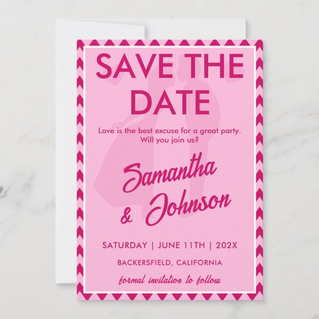 Save The Date Code QR élégant à rayures chevron rose tendre (Devant)