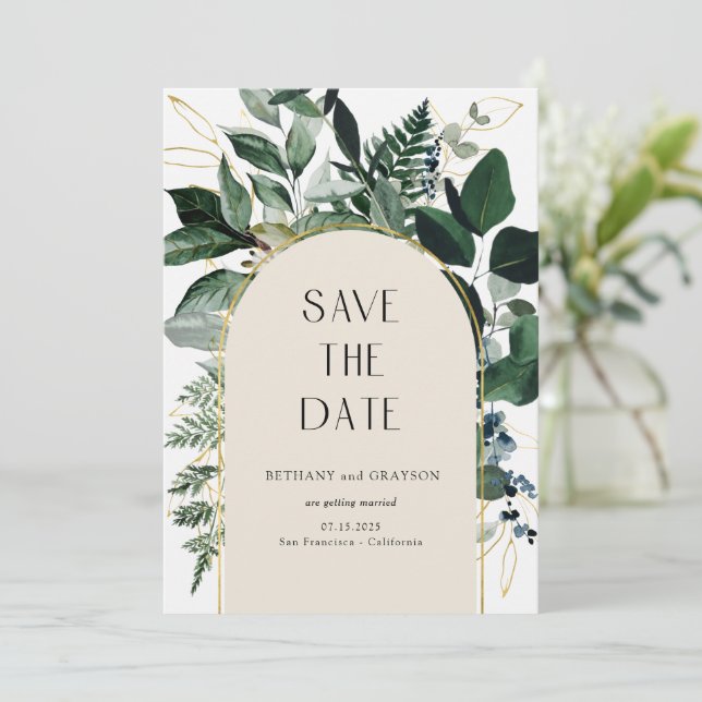 Save The Date Code QR, Élégant Mariage de feuillage botanique be (Debout devant)