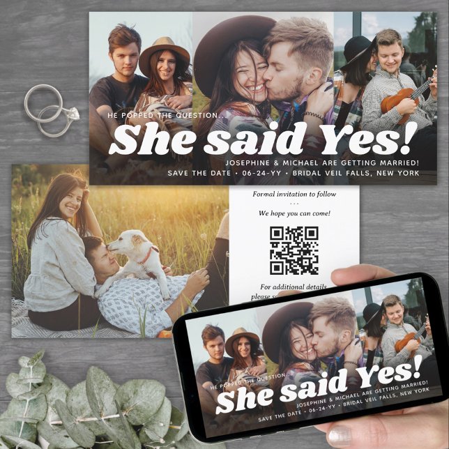 Save The Date Code QR Elle a dit oui ! Fiançailles de mariage 4  (Créateur téléchargé)