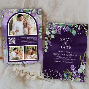 Save The Date Code QR Eucalyptus Lavande Photo Mariage Violet