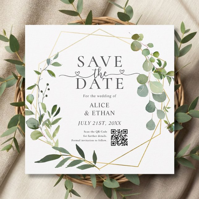 Save The Date Code QR Eucalyptus Script Heart Enregistrer la Dat (Créateur téléchargé)