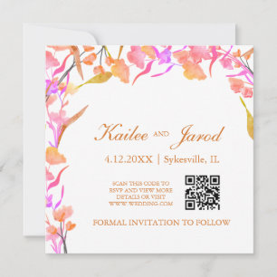 Save The Date Code QR Fleur sauvage simple rose et orange