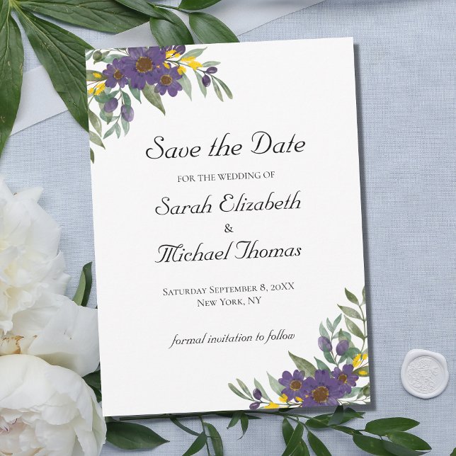 Save The Date Code QR floral jaune violet Enregistrer la date du (Créateur téléchargé)