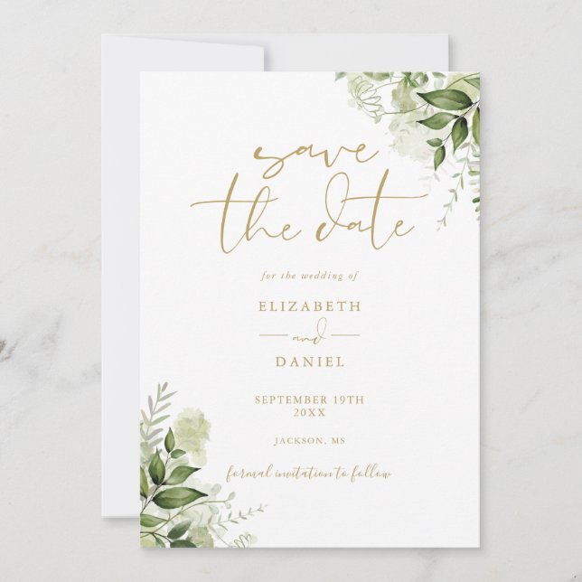 Save The Date Code QR Floral Végétal Doré Mariage (Devant)