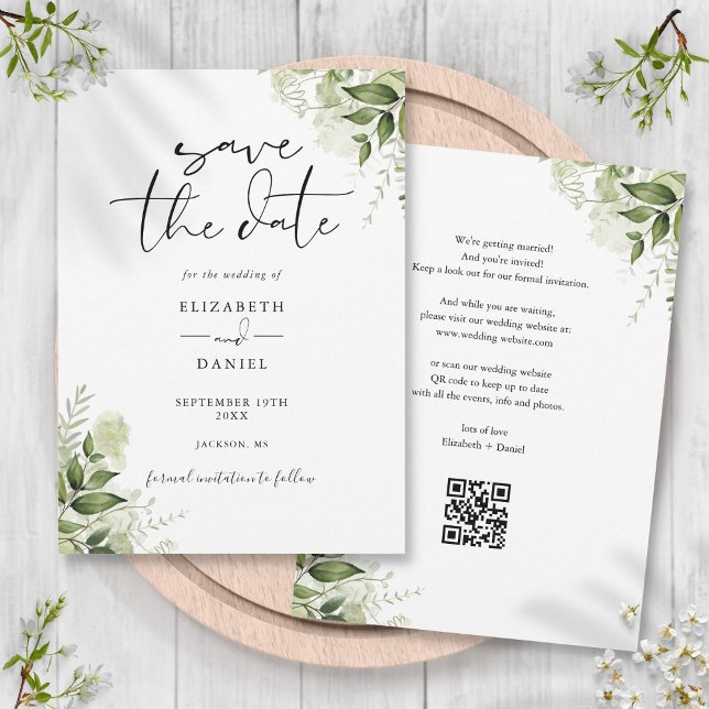 Save The Date Code QR Floral Végétal Rustique de Mariage (Rustic Greenery Floral QR Code Wedding Save The Date)