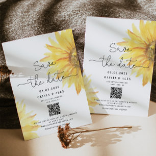 Save The Date Code QR Les tournesols minimalistes sauvegardent l
