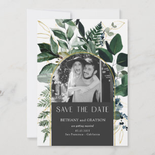 Save The Date Code QR mariage de photo Botanique Gris Stylish