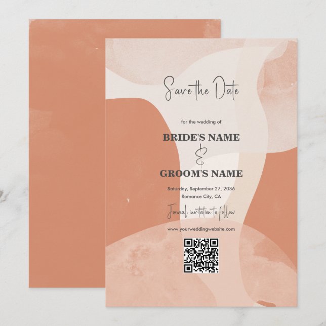 Save The Date Code QR Mariage en terre cuite moderne de Bohême (Devant / Derrière)