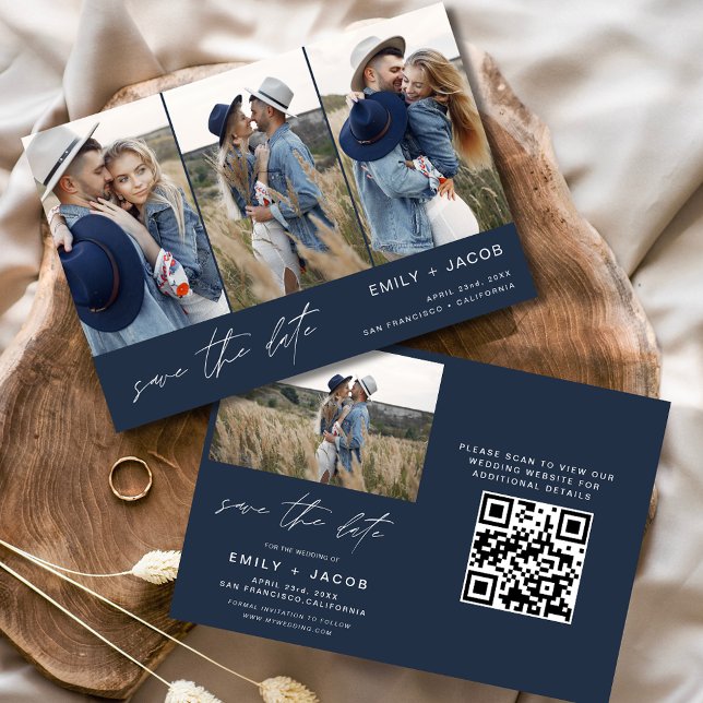 Save The Date Code QR Marine Bleu Enregistrer la date 4 Photo El (Créateur téléchargé)