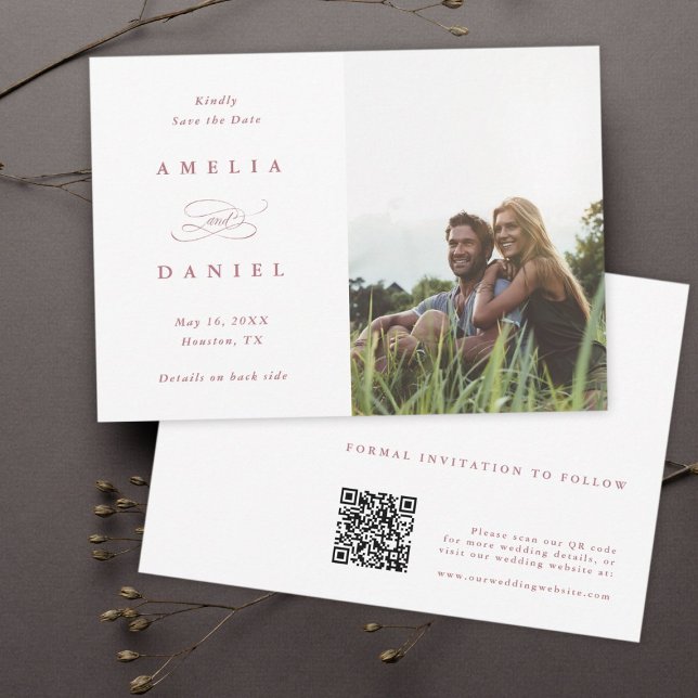 Save The Date Code QR Modern Photo Mariage Rose Gold (Créateur téléchargé)