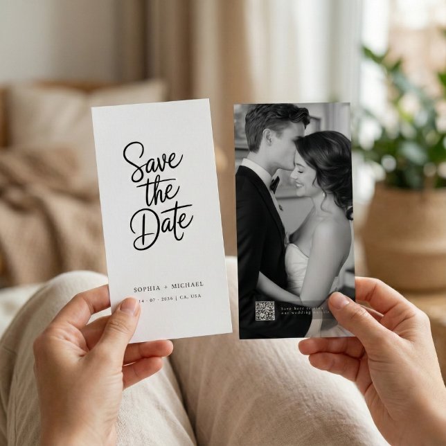 Save The Date Code QR Moderne Écriture Élégante Photo Mariage (Créateur téléchargé)