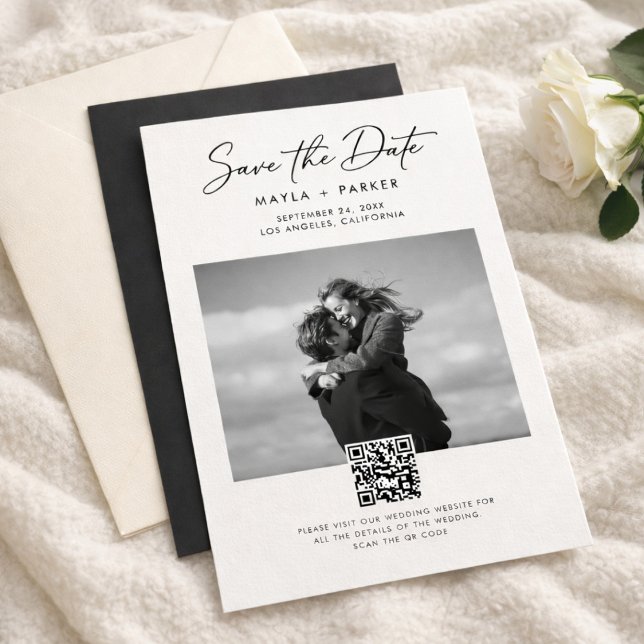 Save The Date Code QR Moderne Élégant Photo Mariage Enregistrer  (Créateur téléchargé)