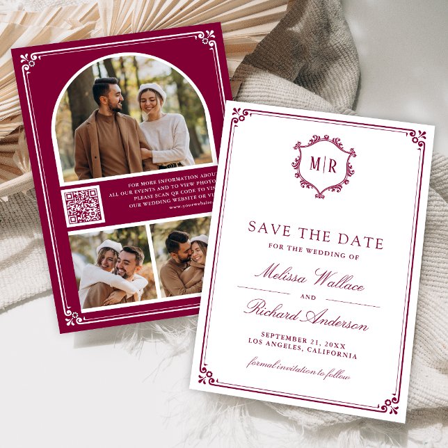 Save The Date Code QR Monogramme Photo Collage Magenta Mariage (Créateur téléchargé)