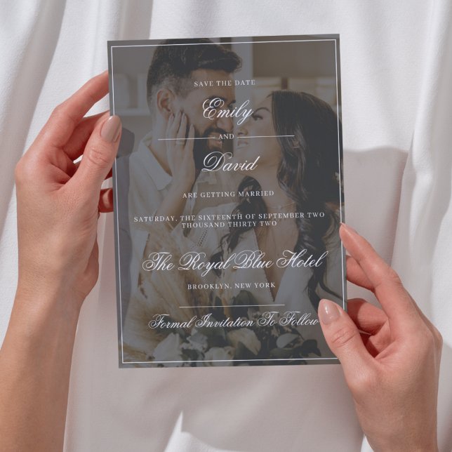 Save The Date Code QR noir élégant superposition photo (Créateur téléchargé)