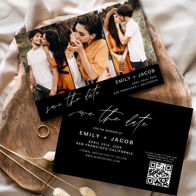 Save The Date Code QR noir Enregistrer la date 3 Photo Elegant (Créateur téléchargé)