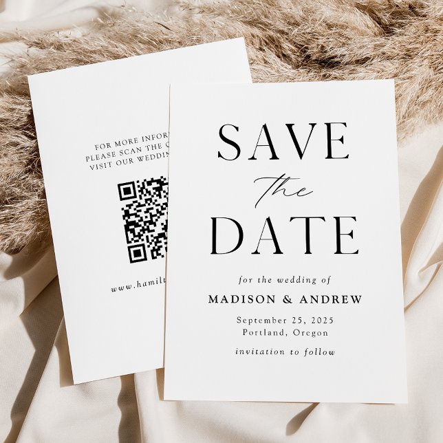 Save The Date Code QR noir et blanc élégant moderne (Créateur téléchargé)