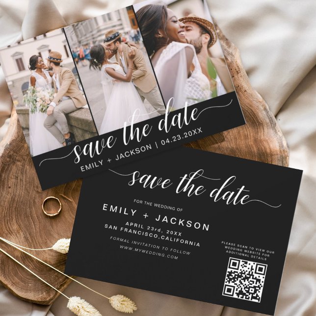 Save The Date Code QR noir et blanc - Enregistrer la date 3 Phot (Créateur téléchargé)