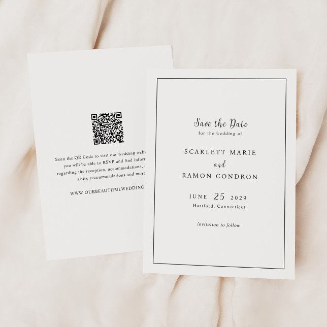 Save The Date Code QR noir et blanc intemporel Mariage élégant (Créateur téléchargé)