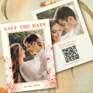 Save The Date Code QR photo 2 Art en ligne floral Orange Boho 