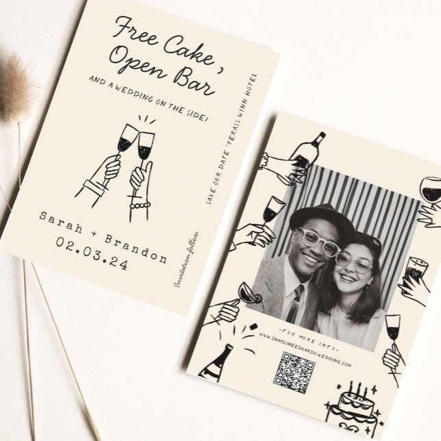 Save The Date Code QR photo Bar Open Gâteau Gratuit Drôle  (Créateur téléchargé)