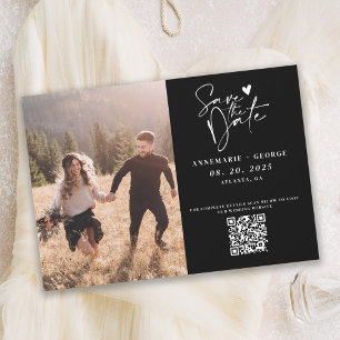 Save The Date Code QR photo calligraphie noir blanc moderne