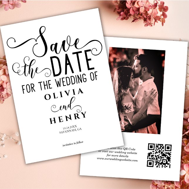 Save The Date Code QR photo d'écriture calligraphique élégante m (Créateur téléchargé)