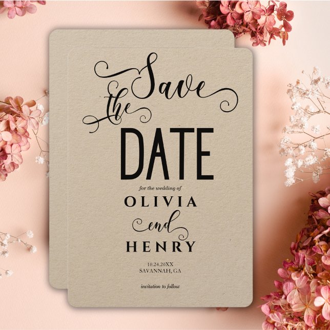 Save The Date Code QR photo d'écriture calligraphique romantique (Créateur téléchargé)