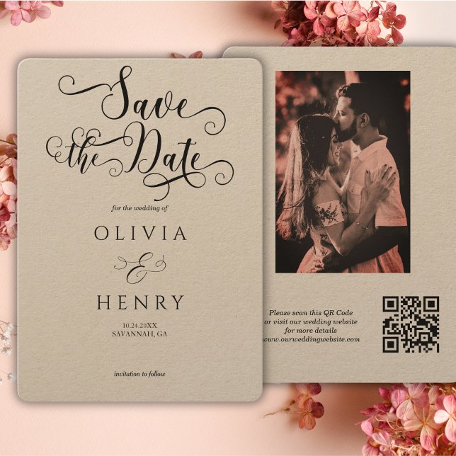 Save The Date Code QR photo écriture calligraphique élégante Kra (Créateur téléchargé)