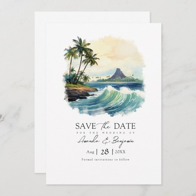 Save The Date Code QR pour mariage à Hawaii (Devant / Derrière)