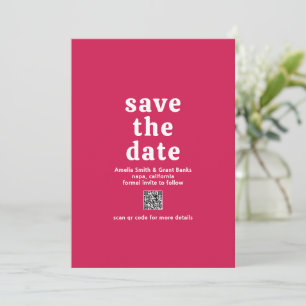 Save The Date Code QR Rose Chaude Police Rétro Mariage Moderne