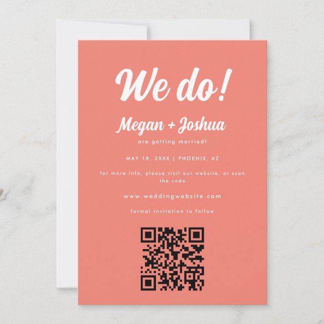 Save The Date Code QR Rose Corail Moderne et Mariage Photo (Devant)