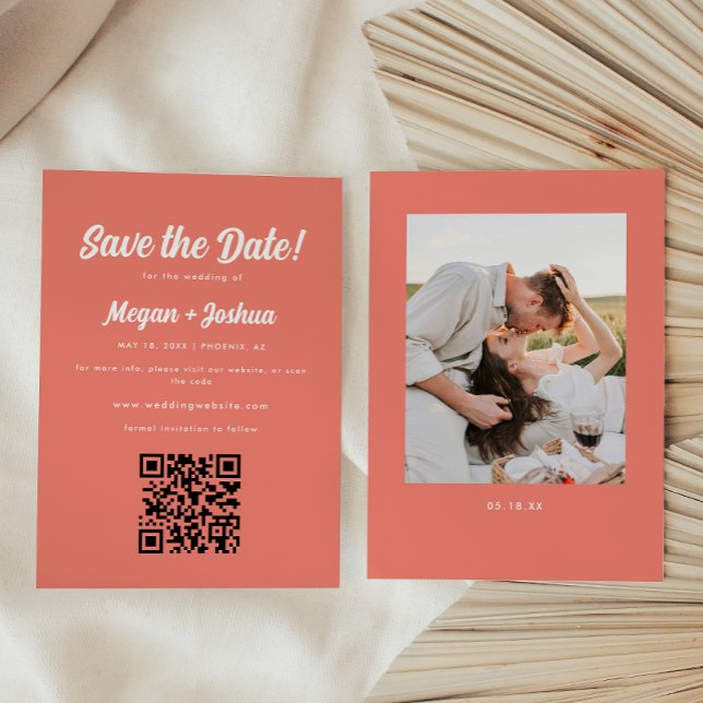 Save The Date Code QR Rose Corail Moderne pour Mariage (Créateur téléchargé)