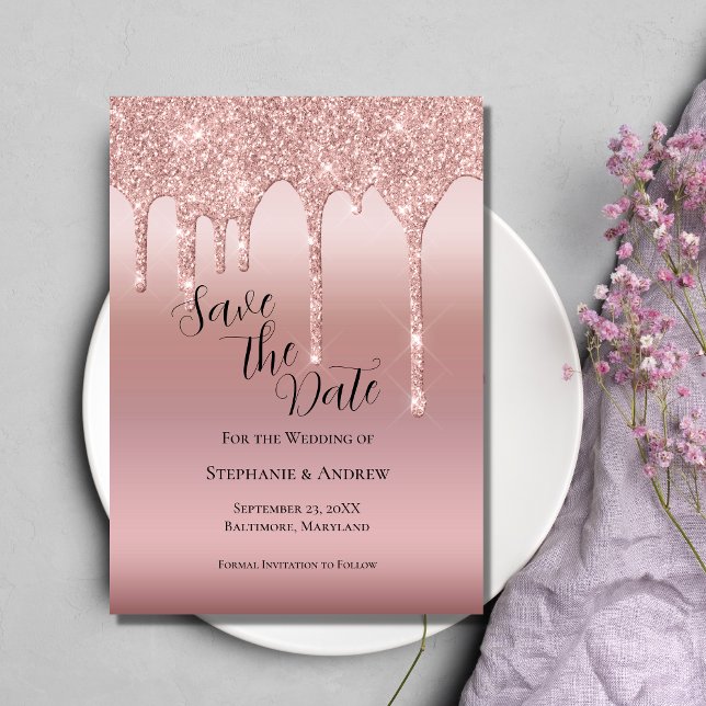 Save The Date Code QR Rose Gold Pailleté Blush Rose (Créateur téléchargé)