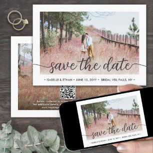 Save The Date Code QR Simple Écriture Manuscrite 2 Photo Mariage