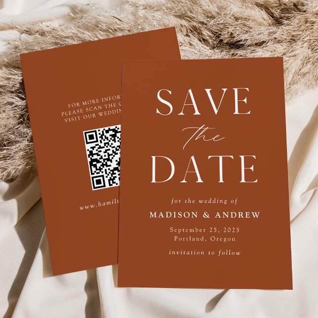 Save The Date Code QR Terracotta Élégant Moderne (Créateur téléchargé)
