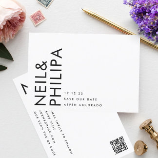 Save The Date Code QR ultra moderne modifiable photo noir blanc