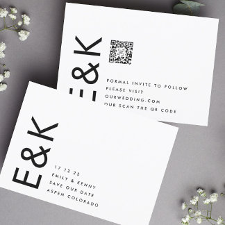 Save The Date Code QR ultra moderne modifiable photo noir blanc