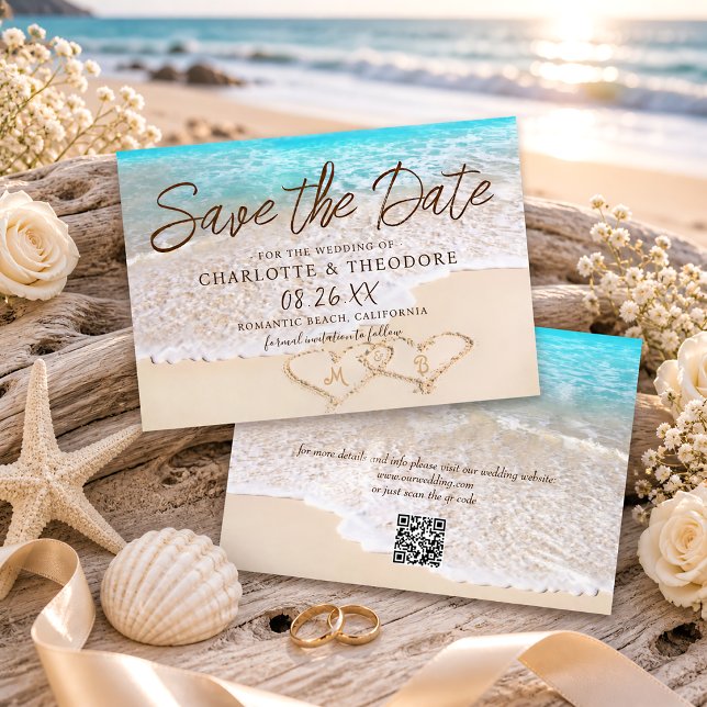 Save The Date Code QR Vagues Bleues de l'Océan Mariage Tropical  (Créateur téléchargé)