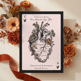 Save The Date Cœur Anatomique Floral Vintage Halloween Gothique