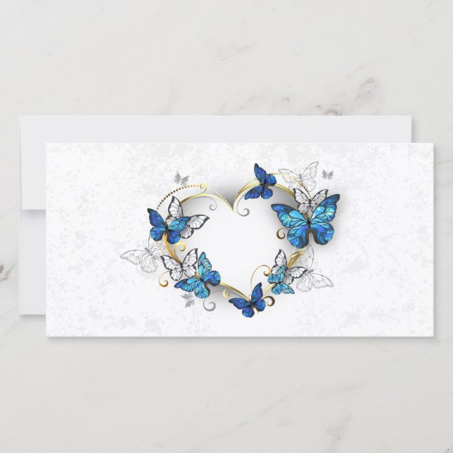 Save The Date Coeur bijoux avec papillons Morpho (Devant)