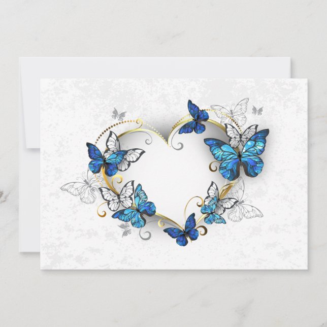 Save The Date Coeur bijoux avec papillons Morpho (Devant)