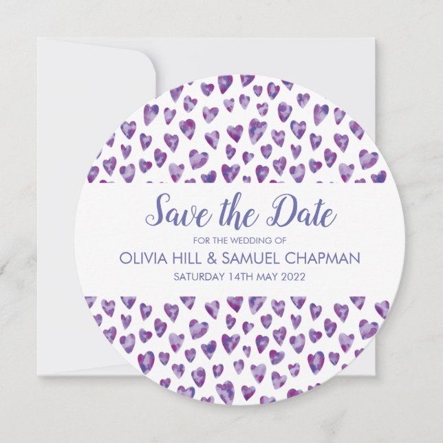Save The Date Coeur d'aquarelle pourpre (Devant)
